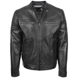Herren Lederjacke Bikerstil Eddie Schwarz