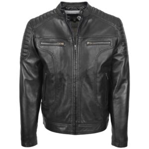 Herren Lederjacke Bikerstil Eddie Schwarz