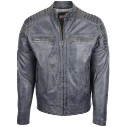 Herren Lederjacke Biker-Stil Grau Zweifarbig
