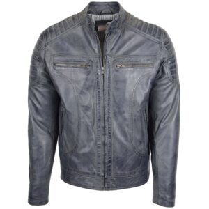 Herren Lederjacke Biker-Stil Grau Zweifarbig