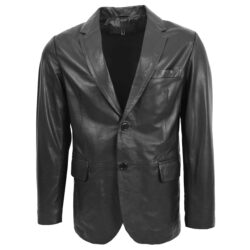 Zavi Herren Leder-Blazer mit zwei Knöpfen Schwarz