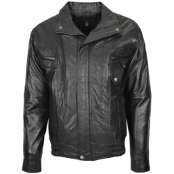 Robert Herren Leder Bomberjacke Schwarz