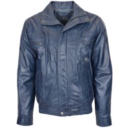 Robert Herren Leder-Bomberjacke Blau