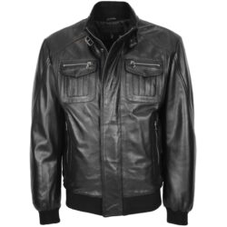 Herren Leder Bomberjacke Tom Schwarz