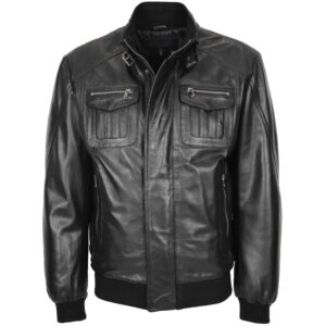 Herren Leder Bomberjacke Tom Schwarz