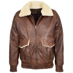Herren Leder Bomberjacke G-1 Aviator Stil Cooper Braun