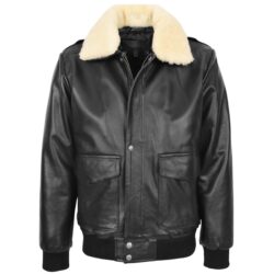 Jarrod Herren Leder Bomberjacke im Aviator-Stil Schwarz