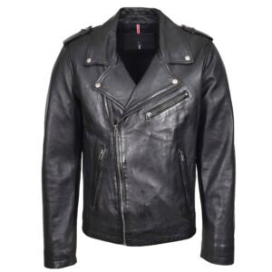 Daylen Herren Leder Bikerjacke Schwarz