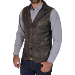 Herren Lederweste Calvin Rub Off Gilet