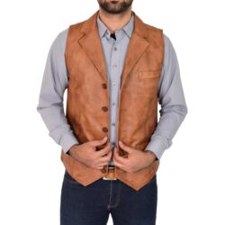Herren Lederweste Calvin Tan mit Knopfleiste