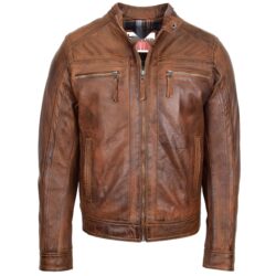 Charlie Antique Brown Biker Lederjacke für Herren