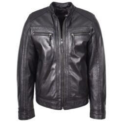 Charlie Herren Biker Lederjacke Schwarz