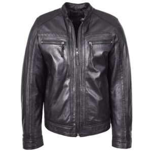 Charlie Herren Biker Lederjacke Schwarz