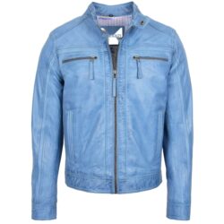 Charlie Biker Lederjacke – Hellblau Cafe Racer Style