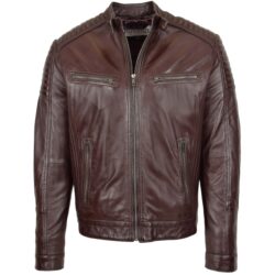Ron Herren Leder Bikerjacke im Cafe Racer Stil Braun