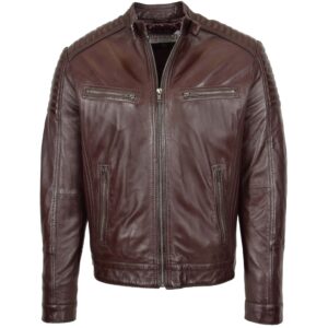 Ron Herren Leder Bikerjacke im Cafe Racer Stil Braun