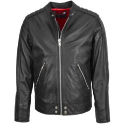 Andy Herren Biker Lederjacke Schwarz