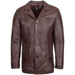 Klassische Herren Leder-Reefer-Jacke in Thrill Brown