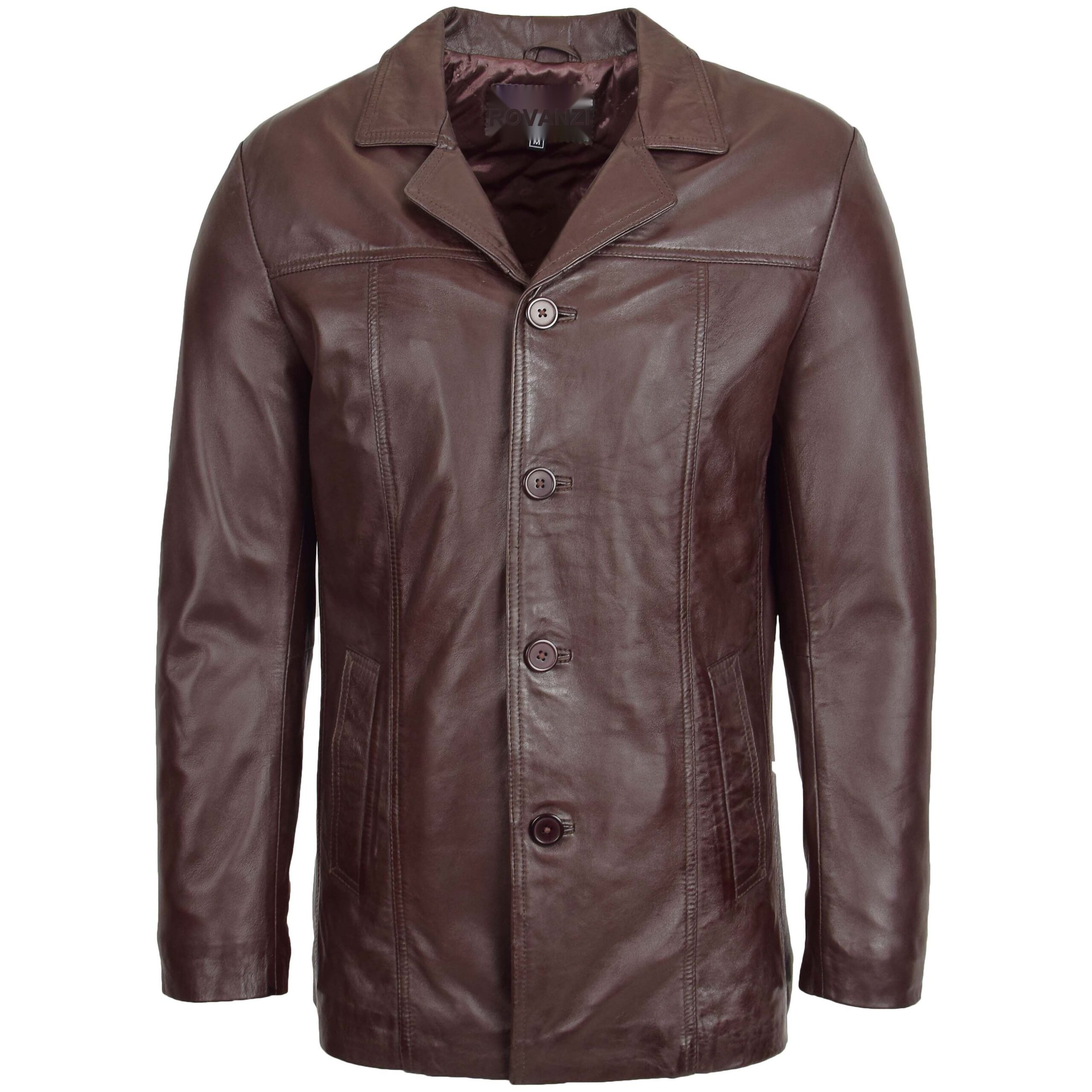 Klassische Herren Leder-Reefer-Jacke in Thrill Brown