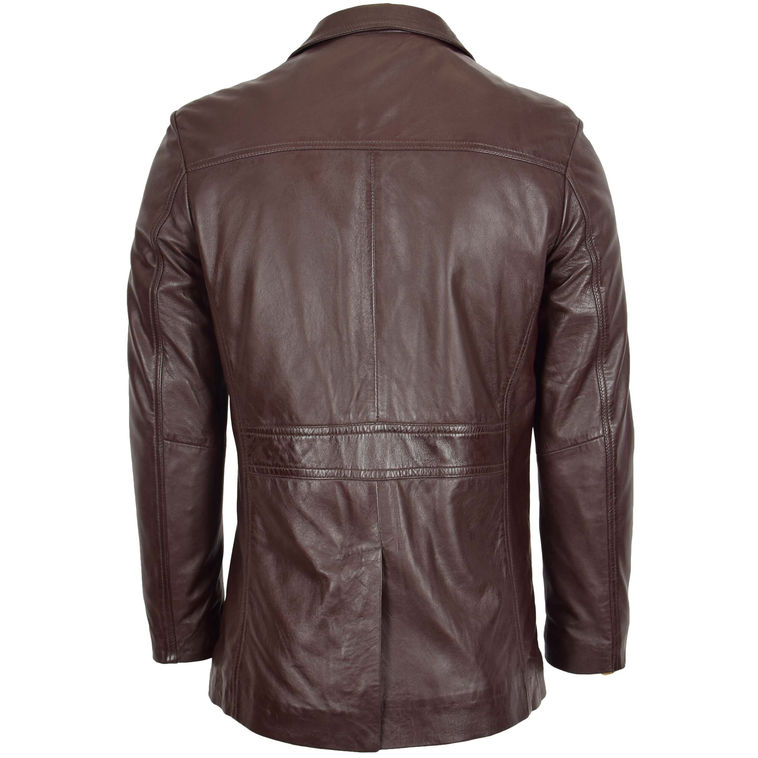 Klassische Herren Leder-Reefer-Jacke in Thrill Brown - Image 2