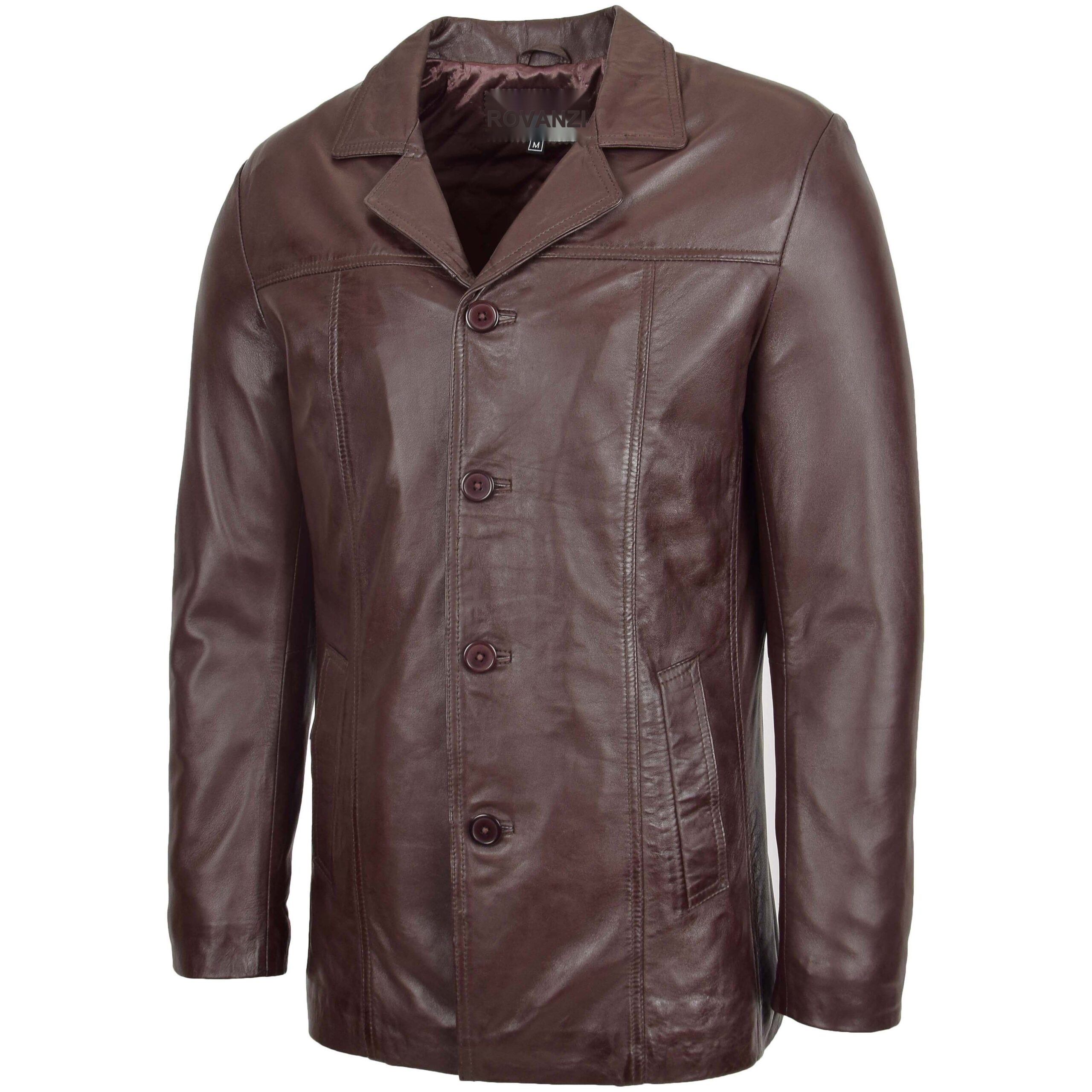 Klassische Herren Leder-Reefer-Jacke in Thrill Brown - Image 4