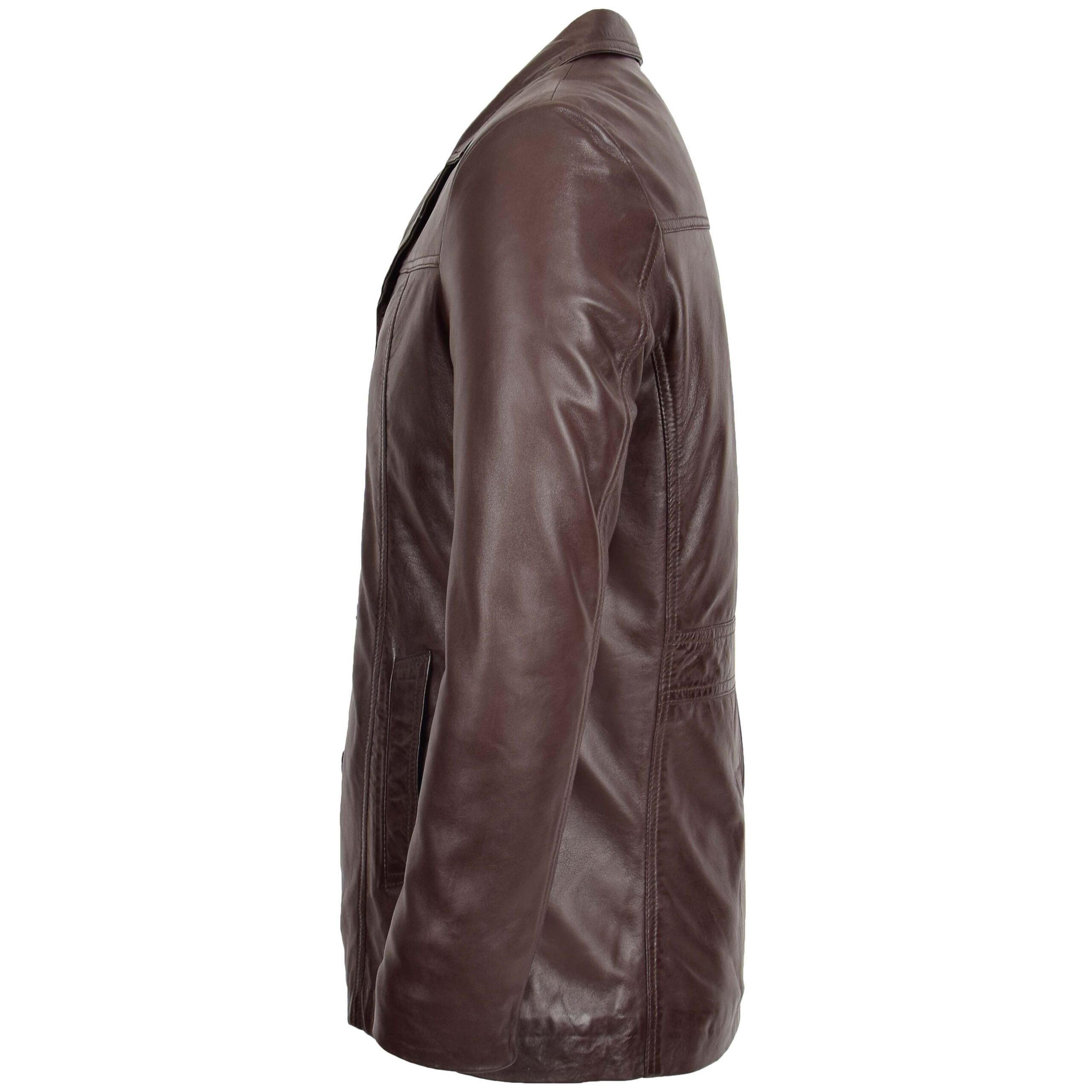 Klassische Herren Leder-Reefer-Jacke in Thrill Brown - Image 5