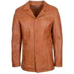Klassische Herren Leder-Reefer-Jacke in Hellbraun