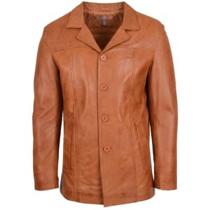 Klassische Herren Leder-Reefer-Jacke in Hellbraun