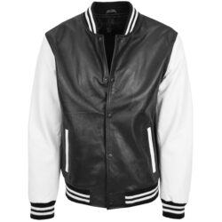 Herren Varsity College Lederjacke Schwarz Weiß