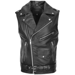 Jones Herren Lederweste im Biker-Stil Schwarz