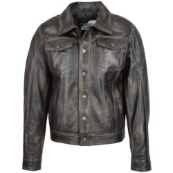 Herren Lederjacke Lee Rider Casual Terry Schwarz Zweifarbig