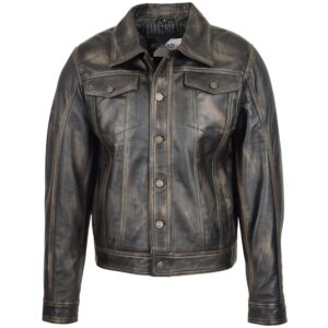 Herren Lederjacke Rider Style Zweifarbig Schwarz