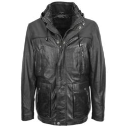 Logan Leder-Parka für Herren mit abnehmbarer Kapuze Schwarz