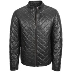 Herren Gesteppte Lederjacke Anorak-Stil Jeff Schwarz