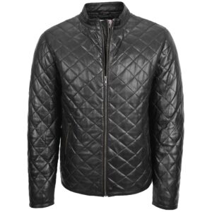 Herren Gesteppte Lederjacke Anorak-Stil Jeff Schwarz