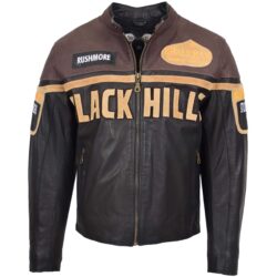 Herren Lederjacke Black Hills Braun mit Racing Badges