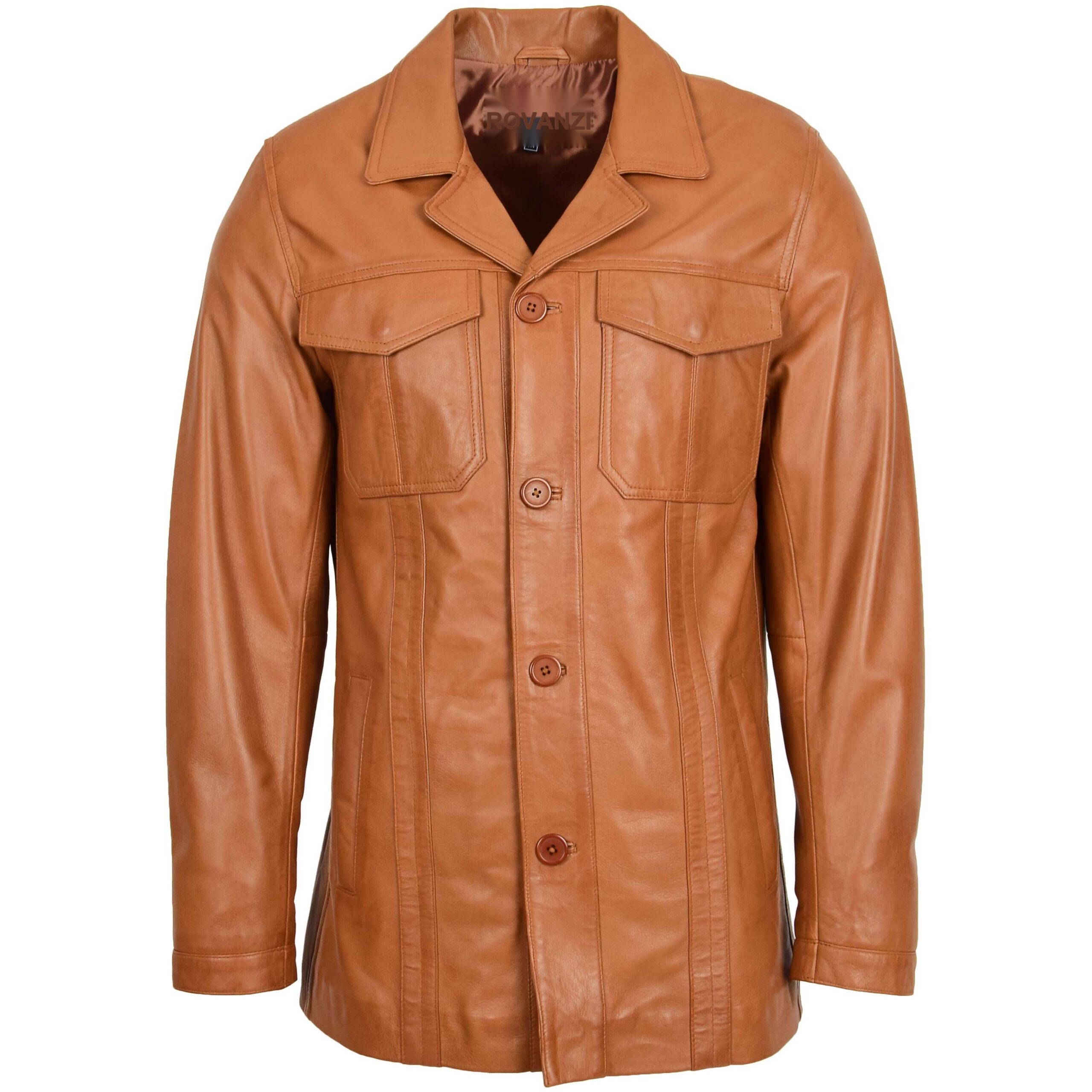 Derek Herren Leder-Blazer in Tan