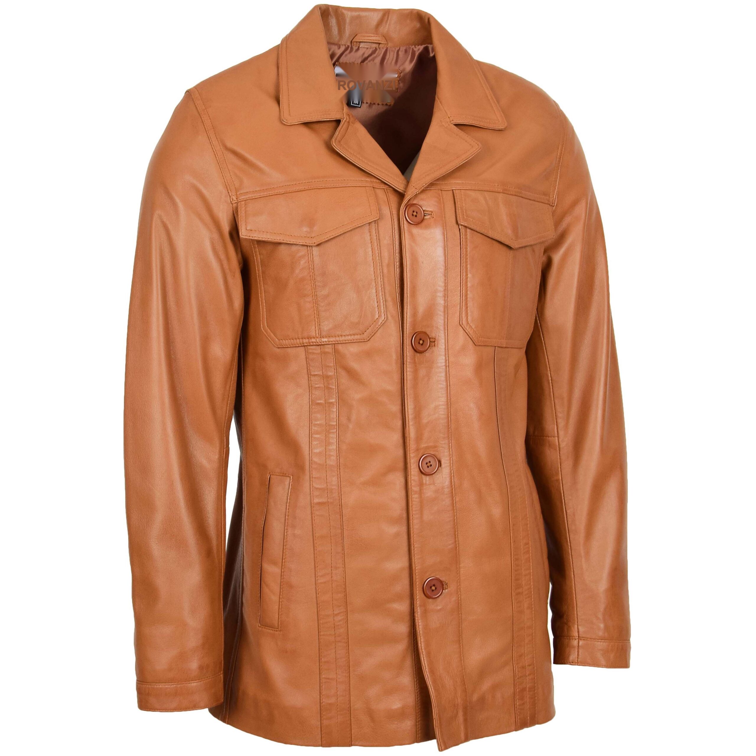 Derek Herren Leder-Blazer in Tan - Image 3