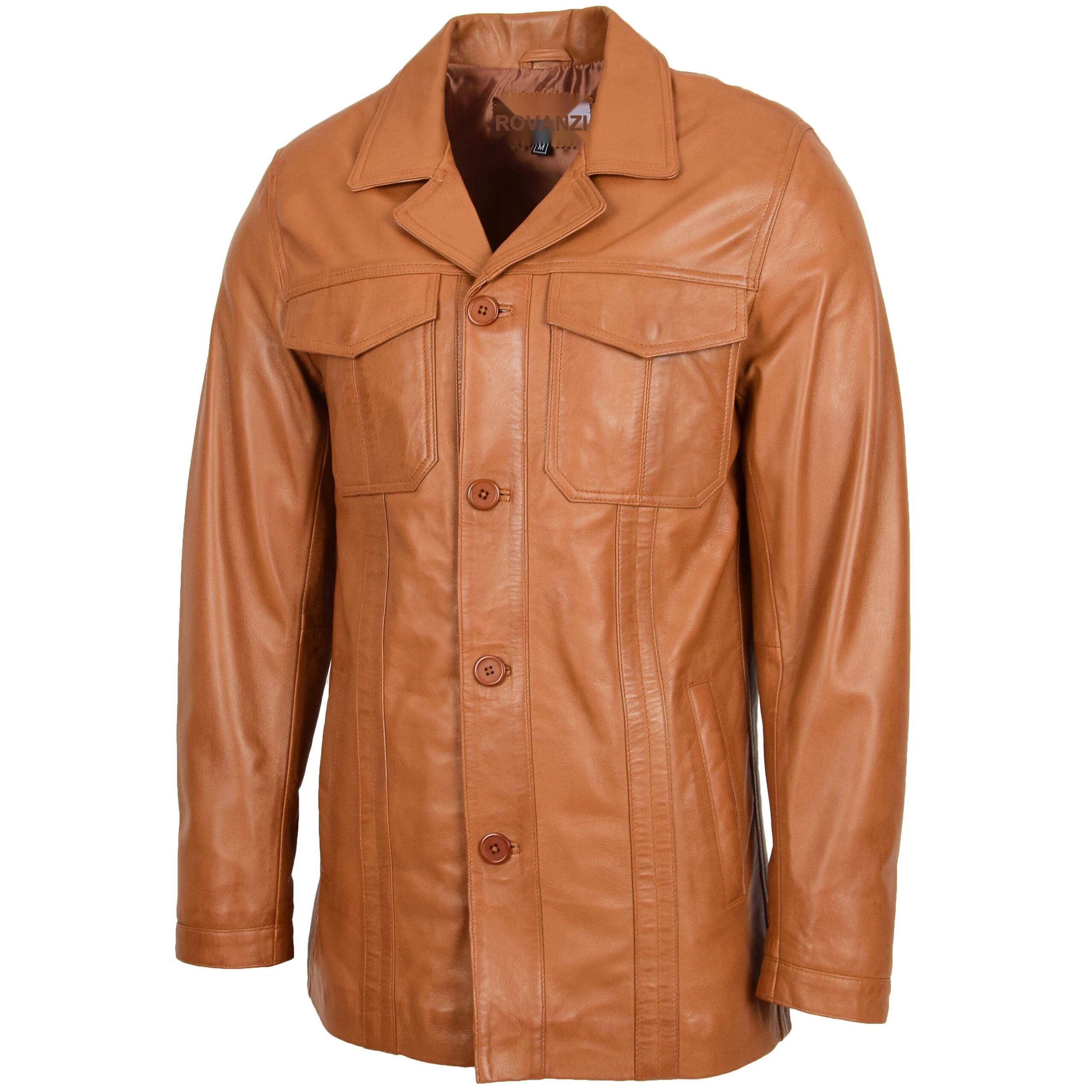 Derek Herren Leder-Blazer in Tan - Image 4