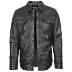 Oliver Herren Lederhemd Trucker Style Schwarz