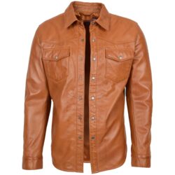 Herren Lederhemd Oliver Tan Trucker Style