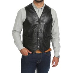 Petrelli Herren Lederweste Schwarz