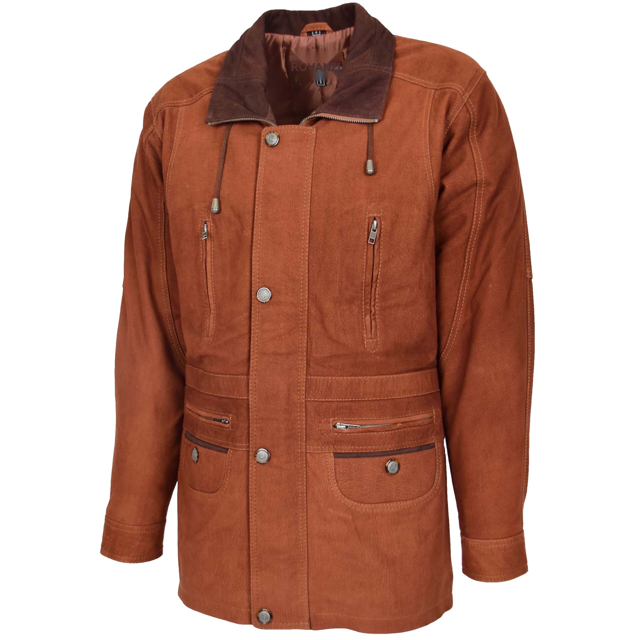 Herren Leder-Autojacke Jason in Tan Nubuk - Image 4
