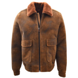 Curtis Herren Lammfell Bomberjacke in Braun-Ginger