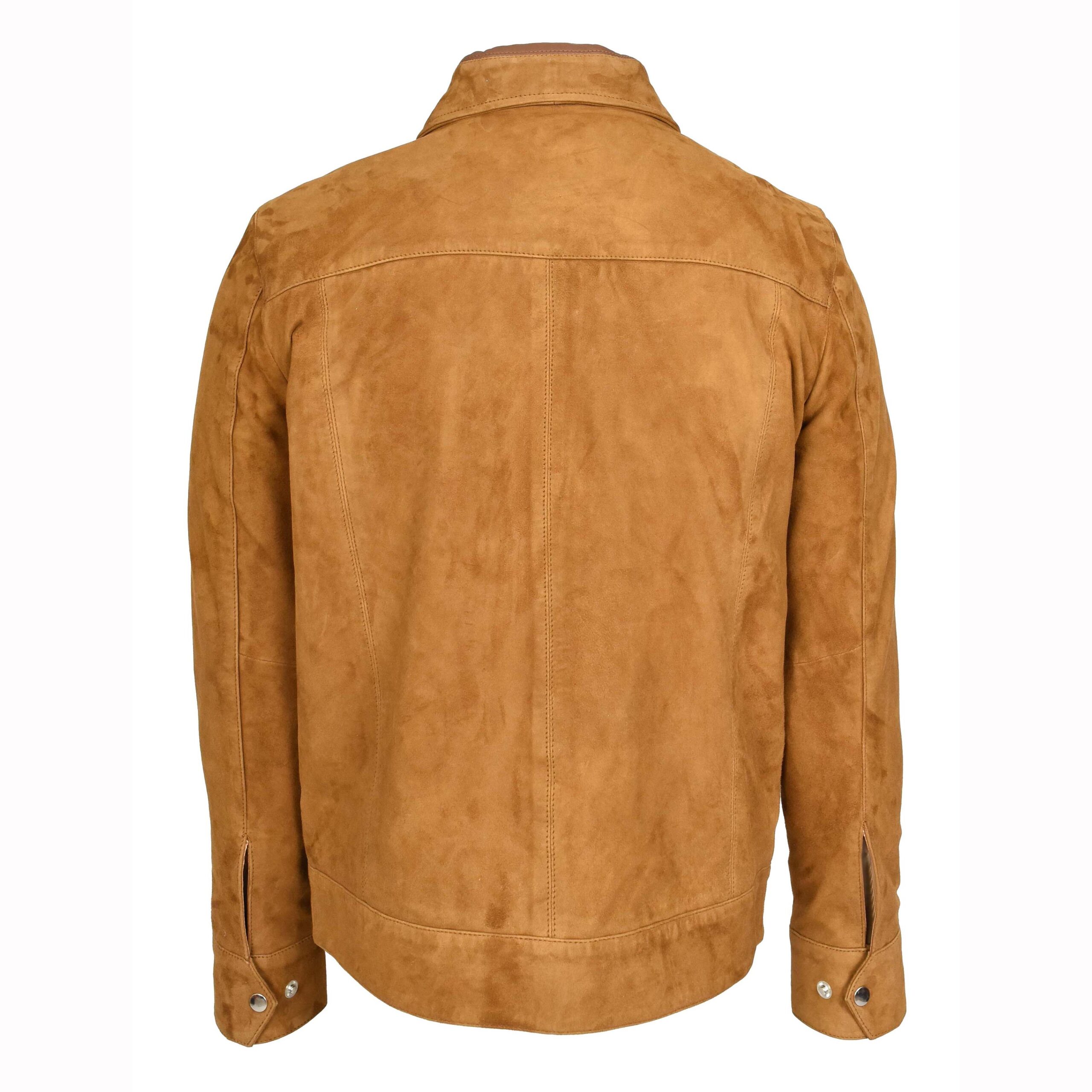 Herren Ziegenvelours Lederjacke Klassischer Box-Schnitt Cognac - Image 2