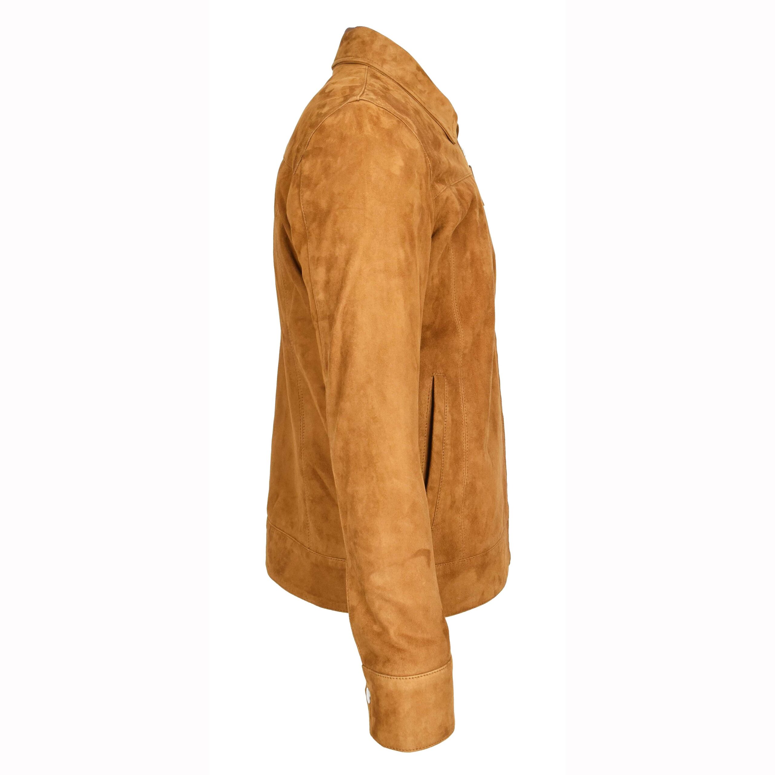 Herren Ziegenvelours Lederjacke Klassischer Box-Schnitt Cognac - Image 3