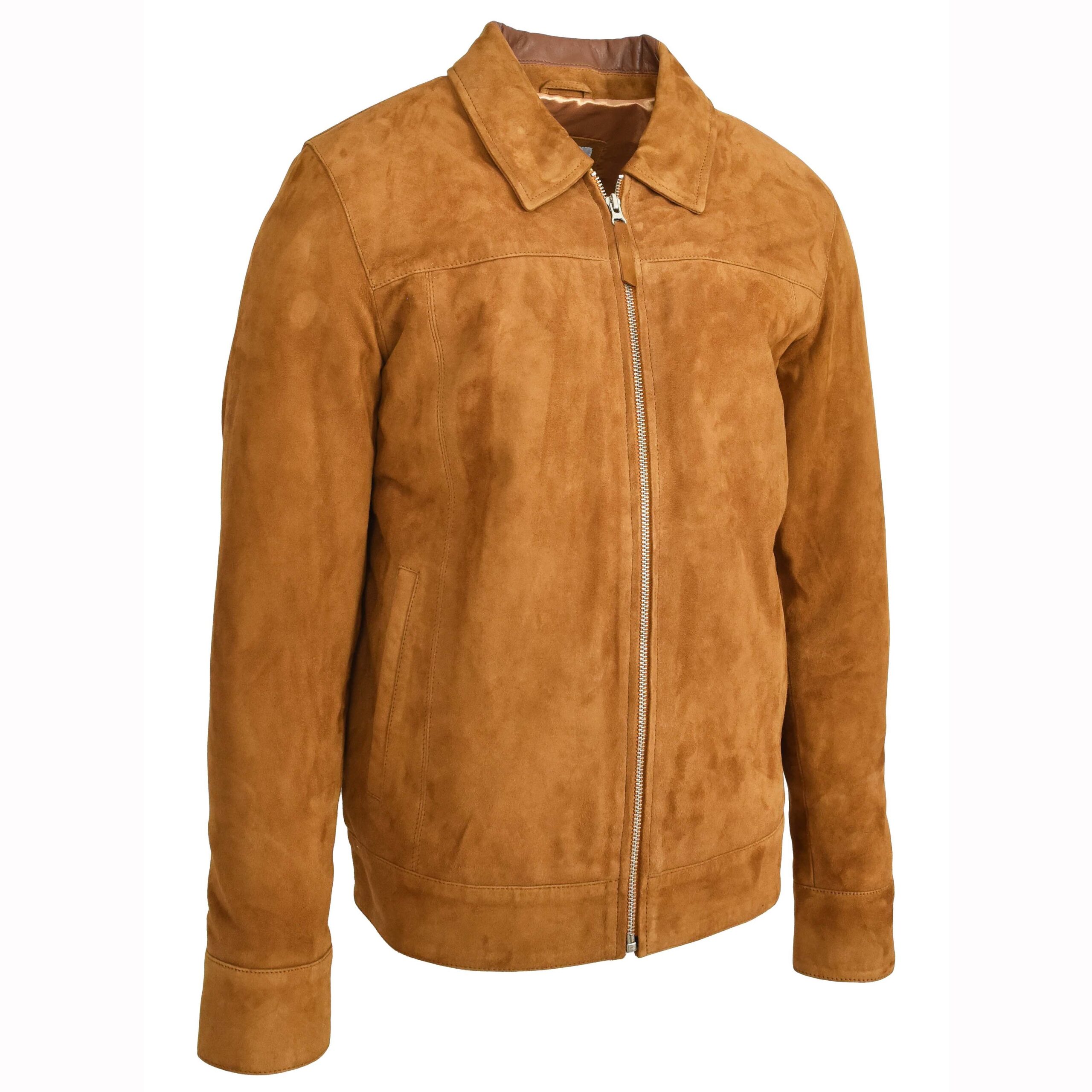 Herren Ziegenvelours Lederjacke Klassischer Box-Schnitt Cognac - Image 4