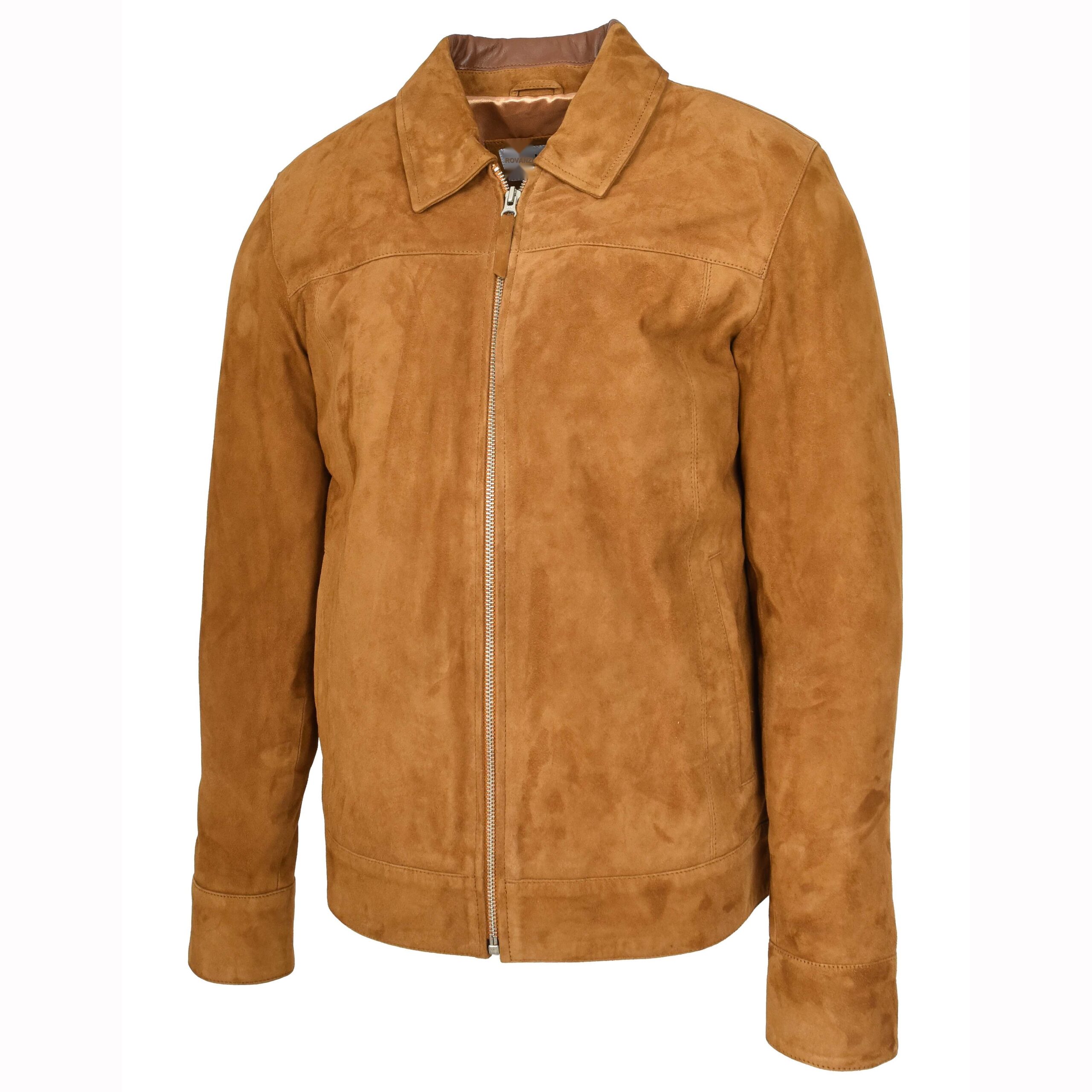 Herren Ziegenvelours Lederjacke Klassischer Box-Schnitt Cognac - Image 5