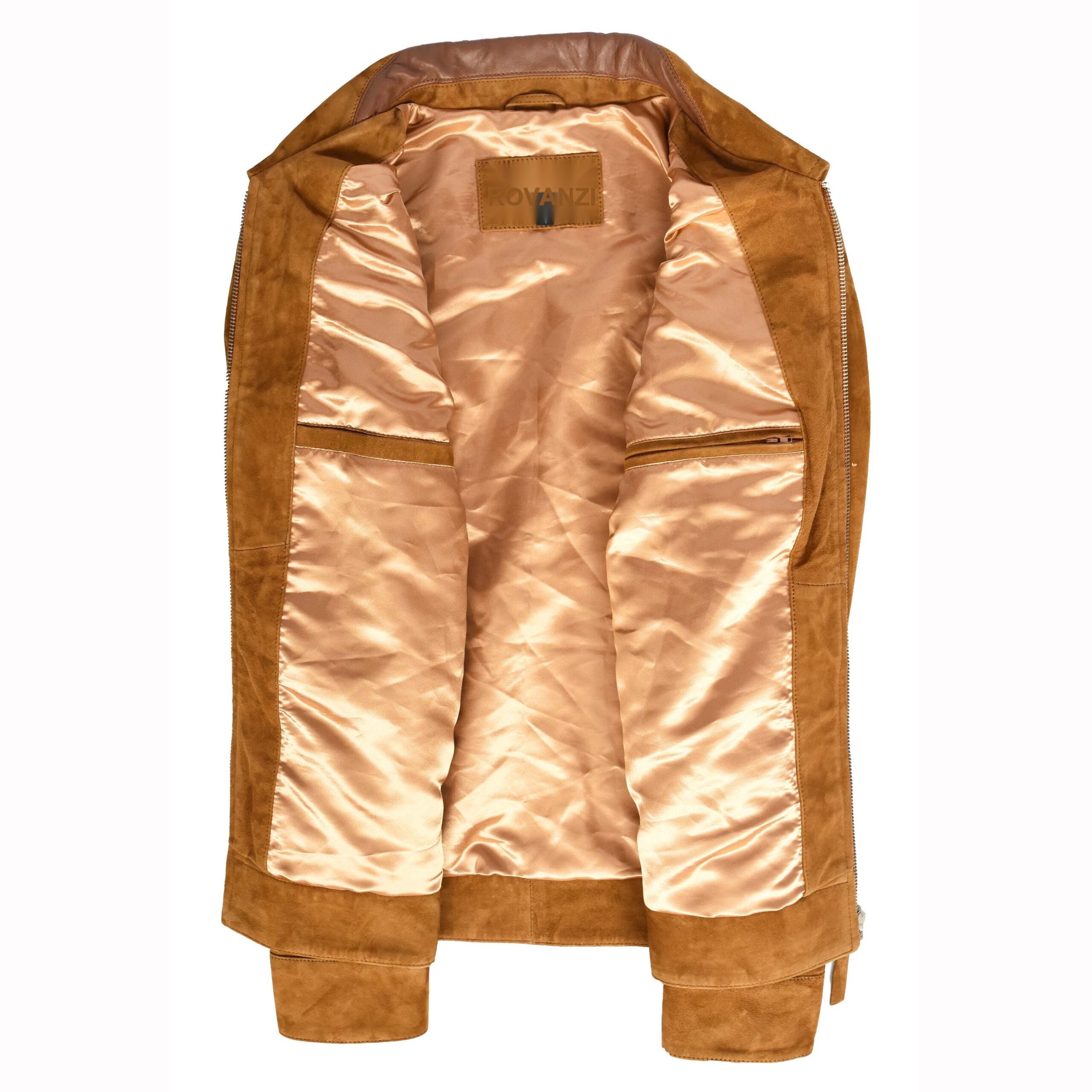 Herren Ziegenvelours Lederjacke Klassischer Box-Schnitt Cognac - Image 6