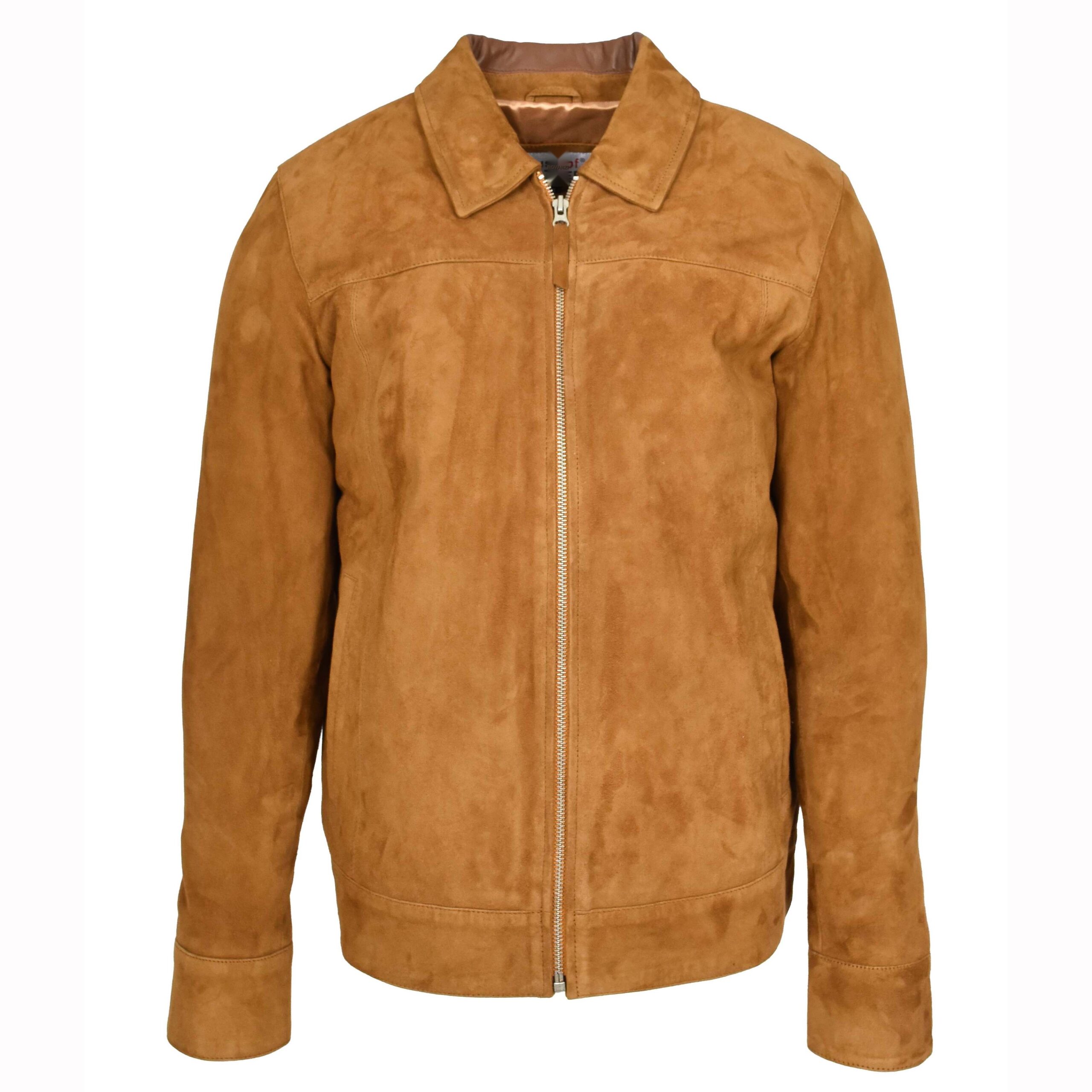 Herren Ziegenvelours Lederjacke Klassischer Box-Schnitt Cognac - Image 7